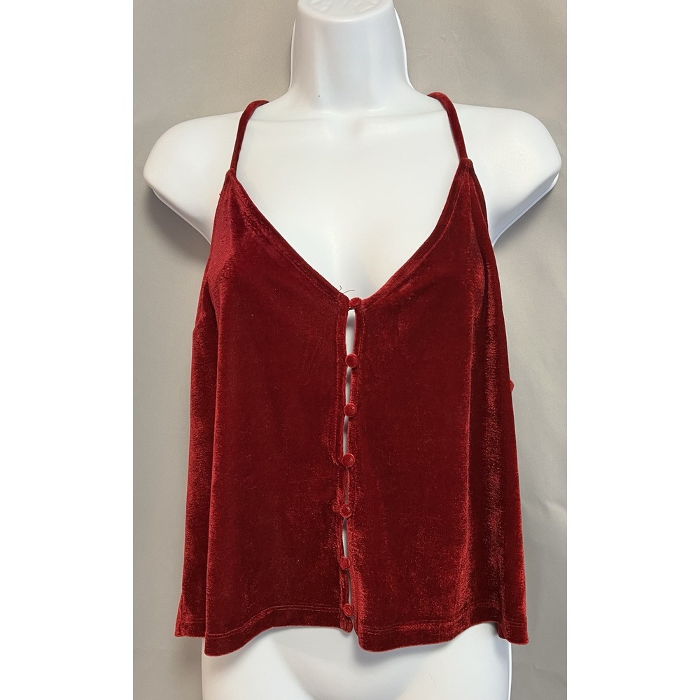 forever 21 Top Tank Babydoll Red Velvet Y2K Sz Large Button Front Women's